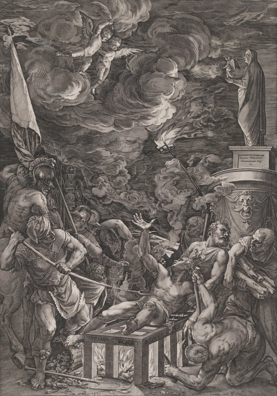 Martyrium des Heiligen Laurentius, 1571 von Cornelis Cort