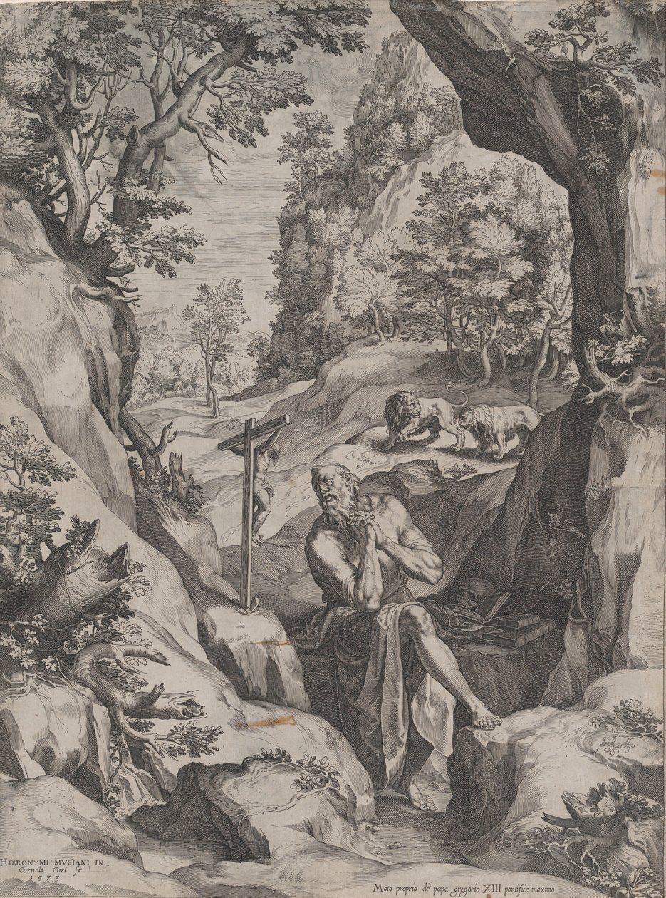Der reuige Heilige Hieronymus in der Wüste, 1573 von Cornelis Cort