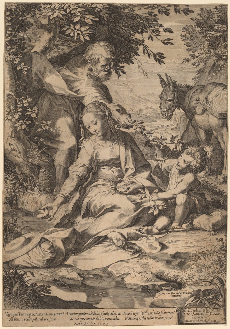 Die Rast auf der Rückkehr aus Ägypten von Cornelis Cort after Federico Barocci