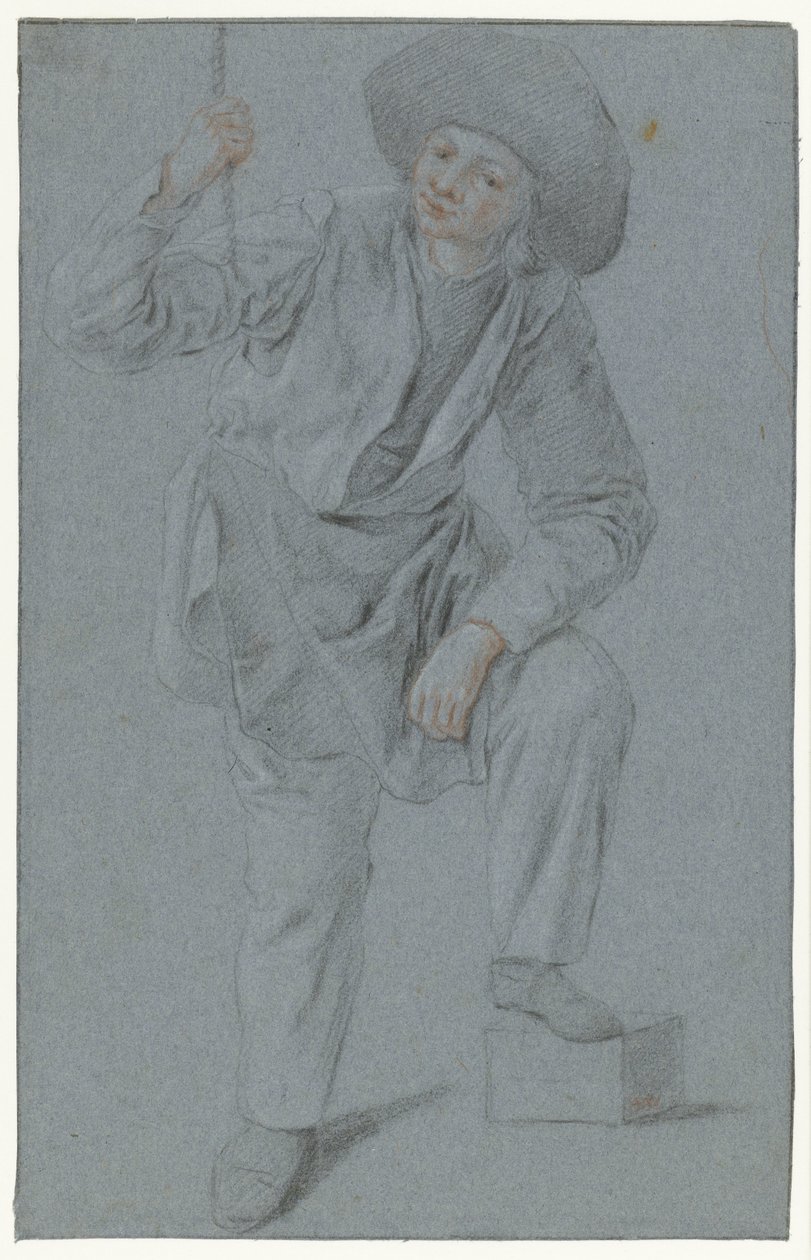 Stehender Junge, der an einem Seil zieht von Cornelis Dusart