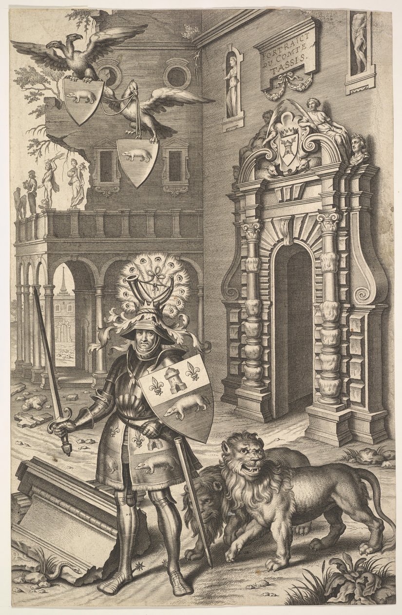 Allegorisches Porträt von Graf Tassis, Illustration aus Jean Jacques Chifflet, Les marques von Cornelis Galle I