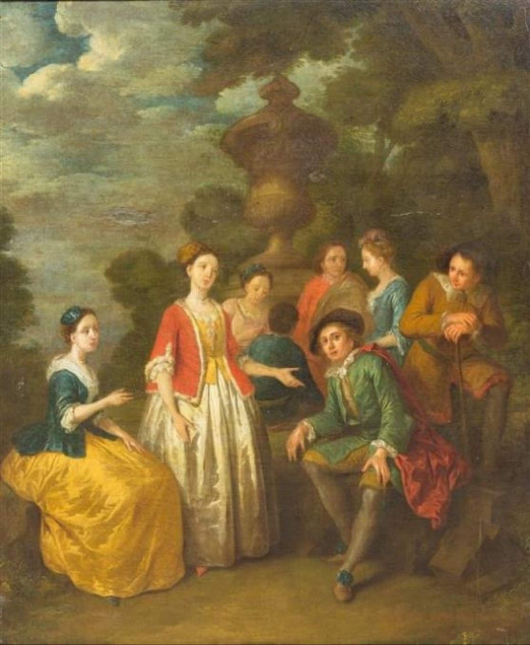 Sitzender Herr mit anderen an einer Säule von Cornelis Joseph d