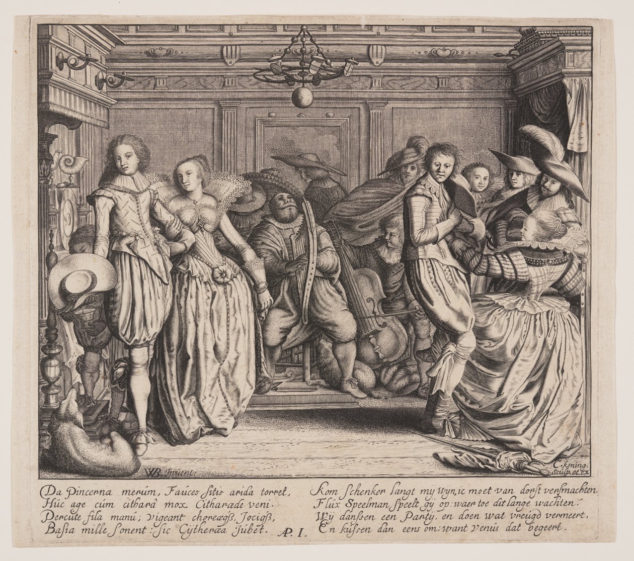 Innenraum mit Musikern und tanzenden Paaren von Cornelis Koning