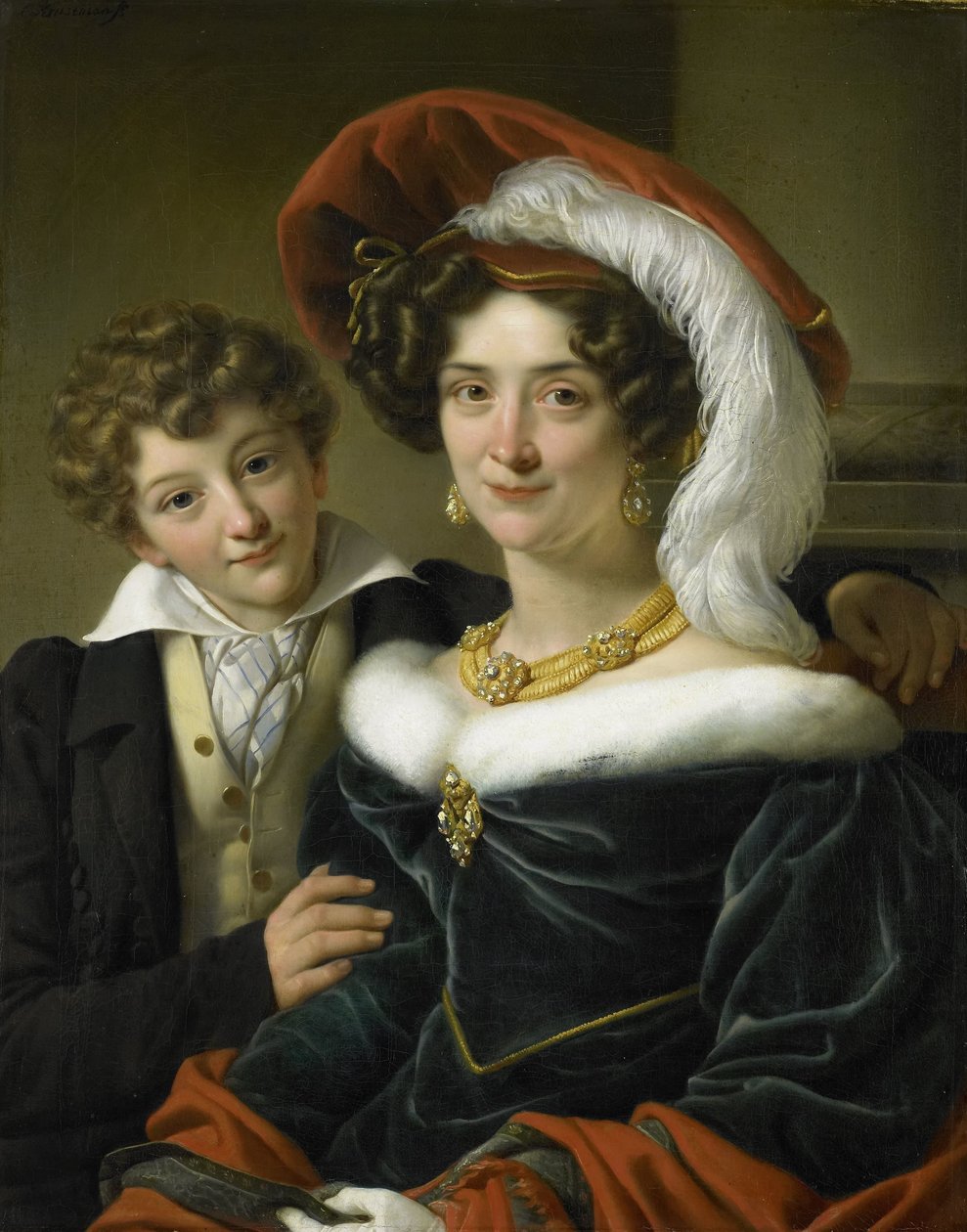 Rudolphina Wilhelmina Elizabeth de Sturler (1798-1873), zweite Frau von Graf Johannes van den Bosch, mit ihrem Sohn Richard Leeuwenhart von Cornelis Kruseman (attributed to workshop of)