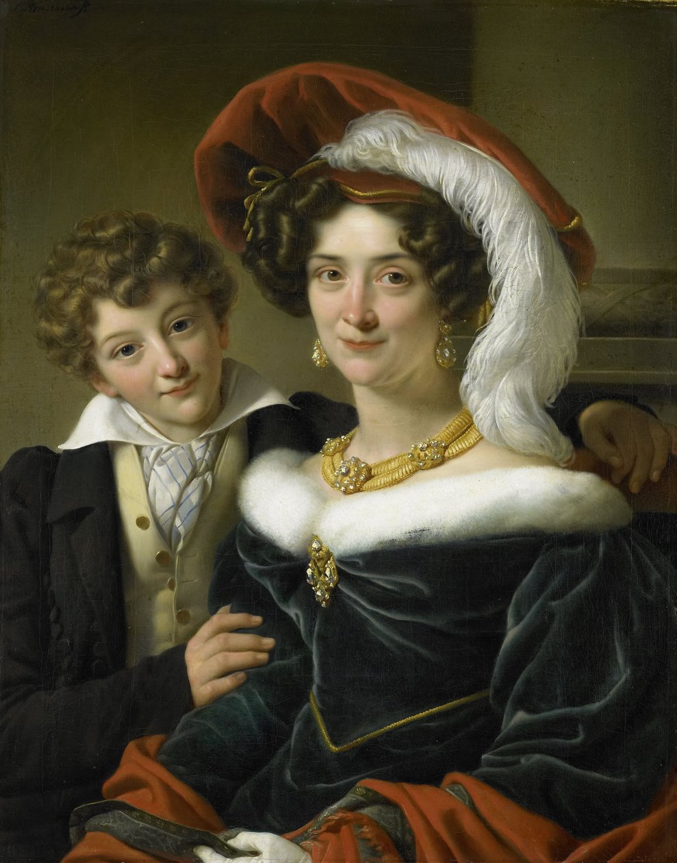 Rudolphina Wilhelmina Elizabeth de Sturler (1798-1873), zweite Frau von Graf Johannes van den Bosch, mit ihrem Sohn Richard Leeuwenhart, 1829 von Cornelis Kruseman