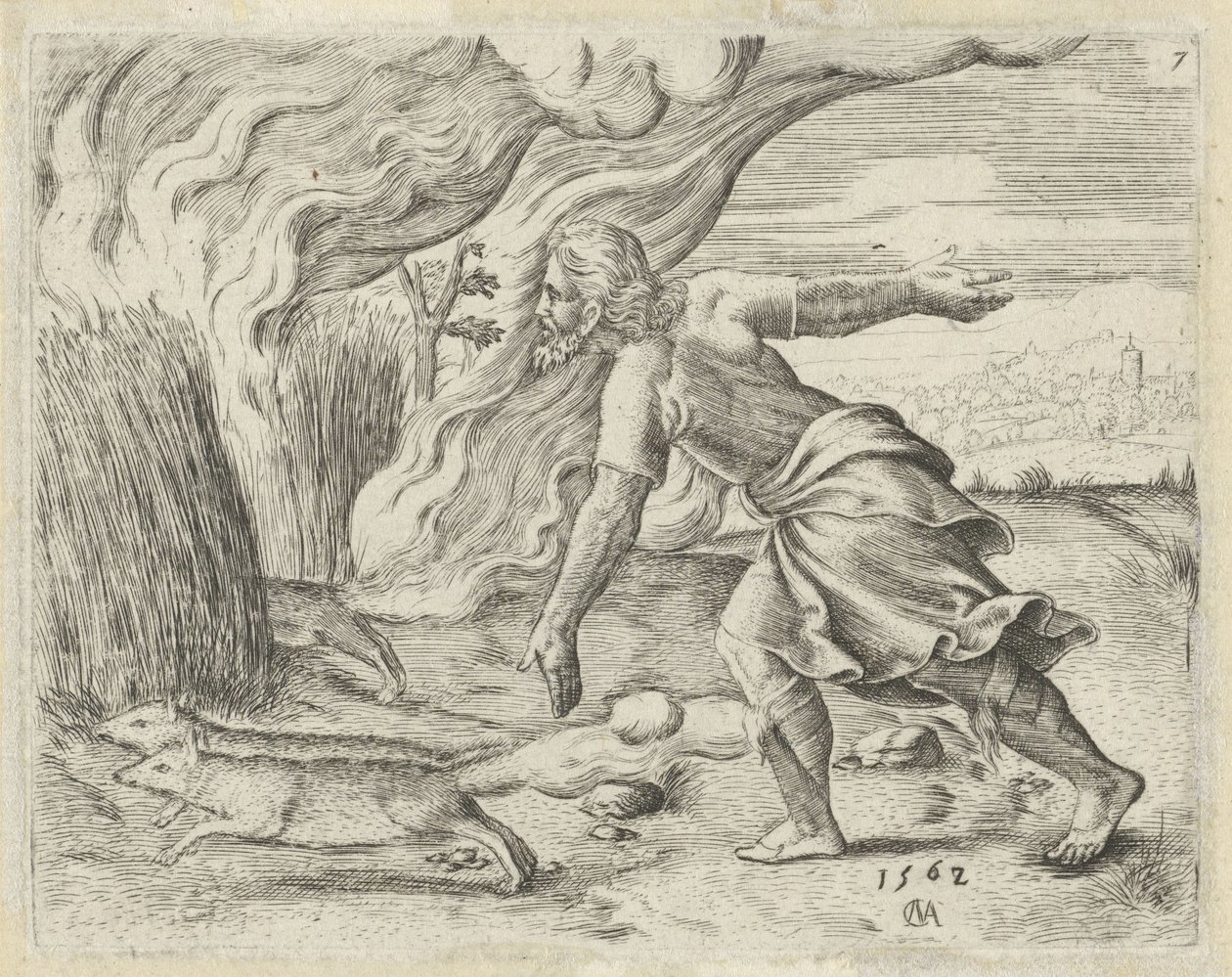 Simson setzt die Kornfelder der Philister in Brand von Cornelis Massijs