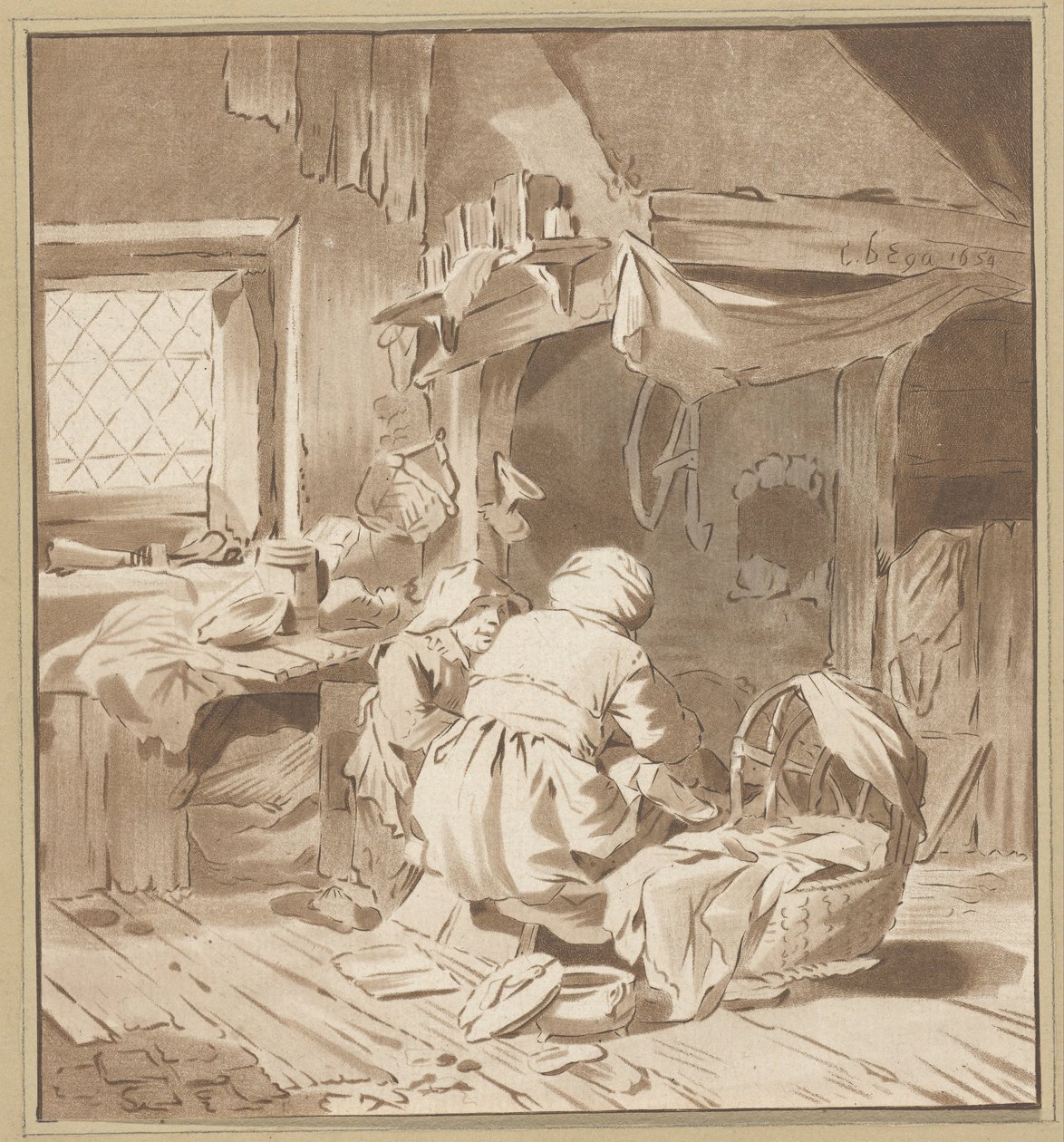 Bauerninterieur mit zwei Frauen von Cornelis Ploos van Amstel