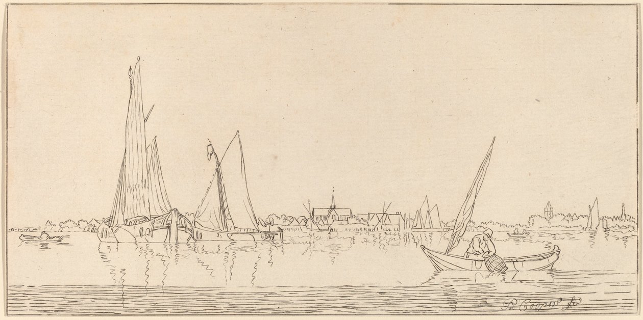 Fluss mit Stadt von Cornelis Ploos van Amstel