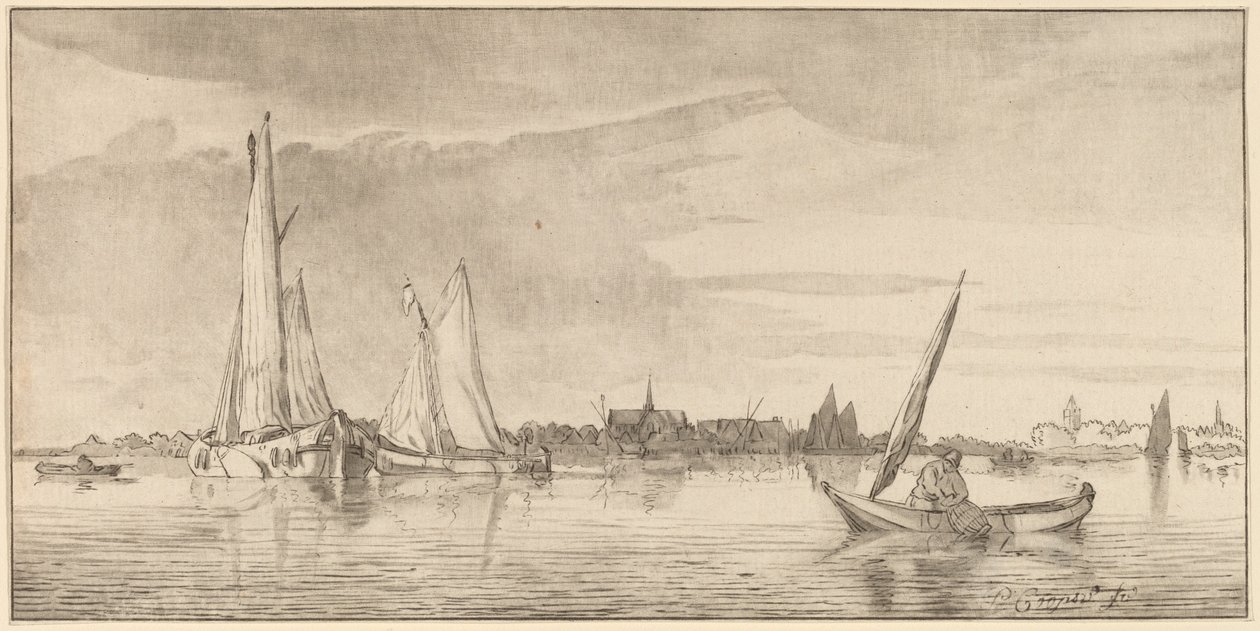 Fluss mit Stadt von Cornelis Ploos van Amstel