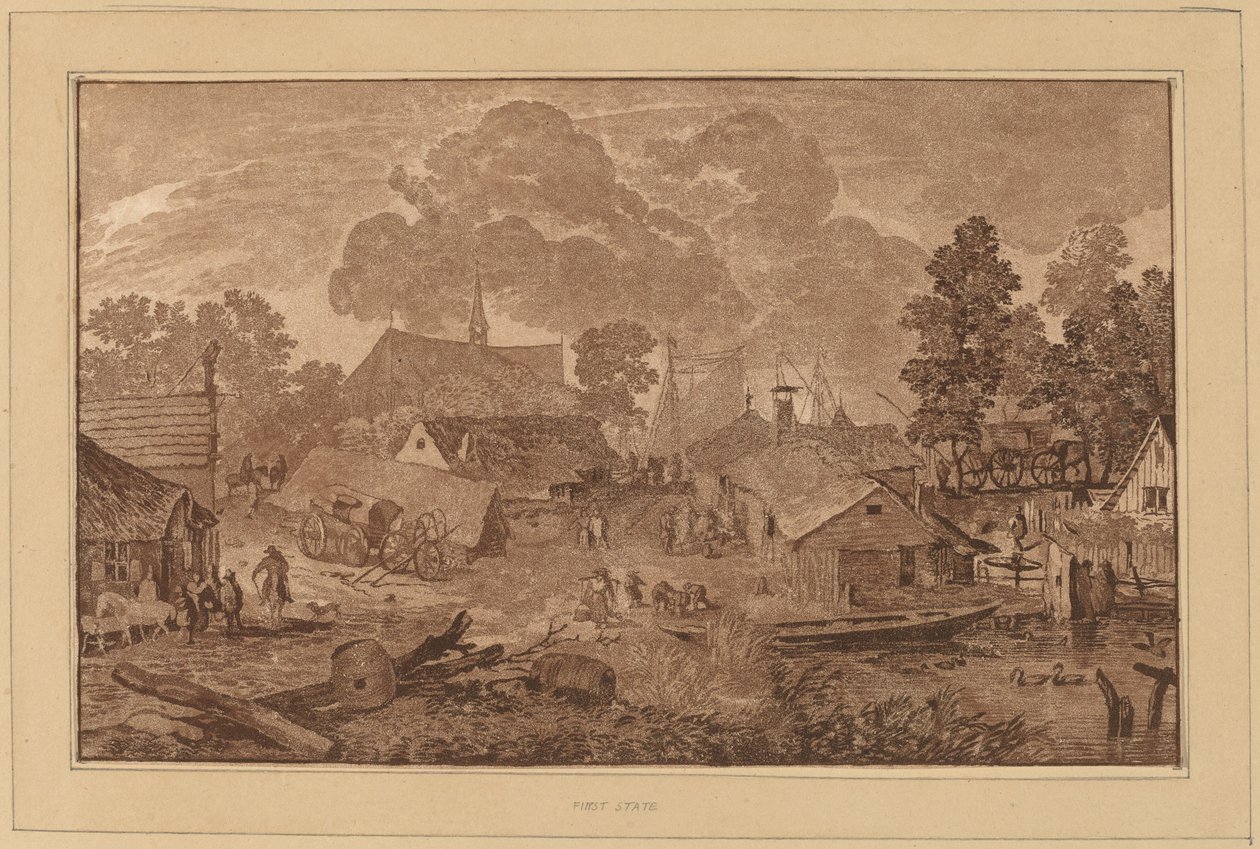 Dorf mit Teich von Cornelis Ploos van Amstel