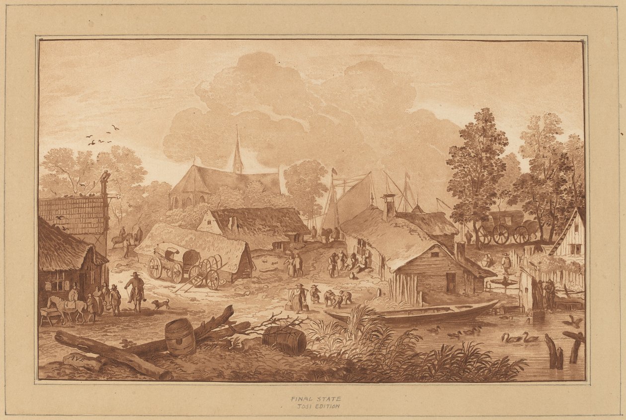 Dorf mit Teich von Cornelis Ploos van Amstel