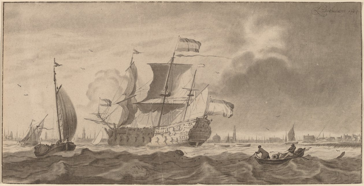 Kriegsschiff in der Y von Cornelis Ploos van Amstel
