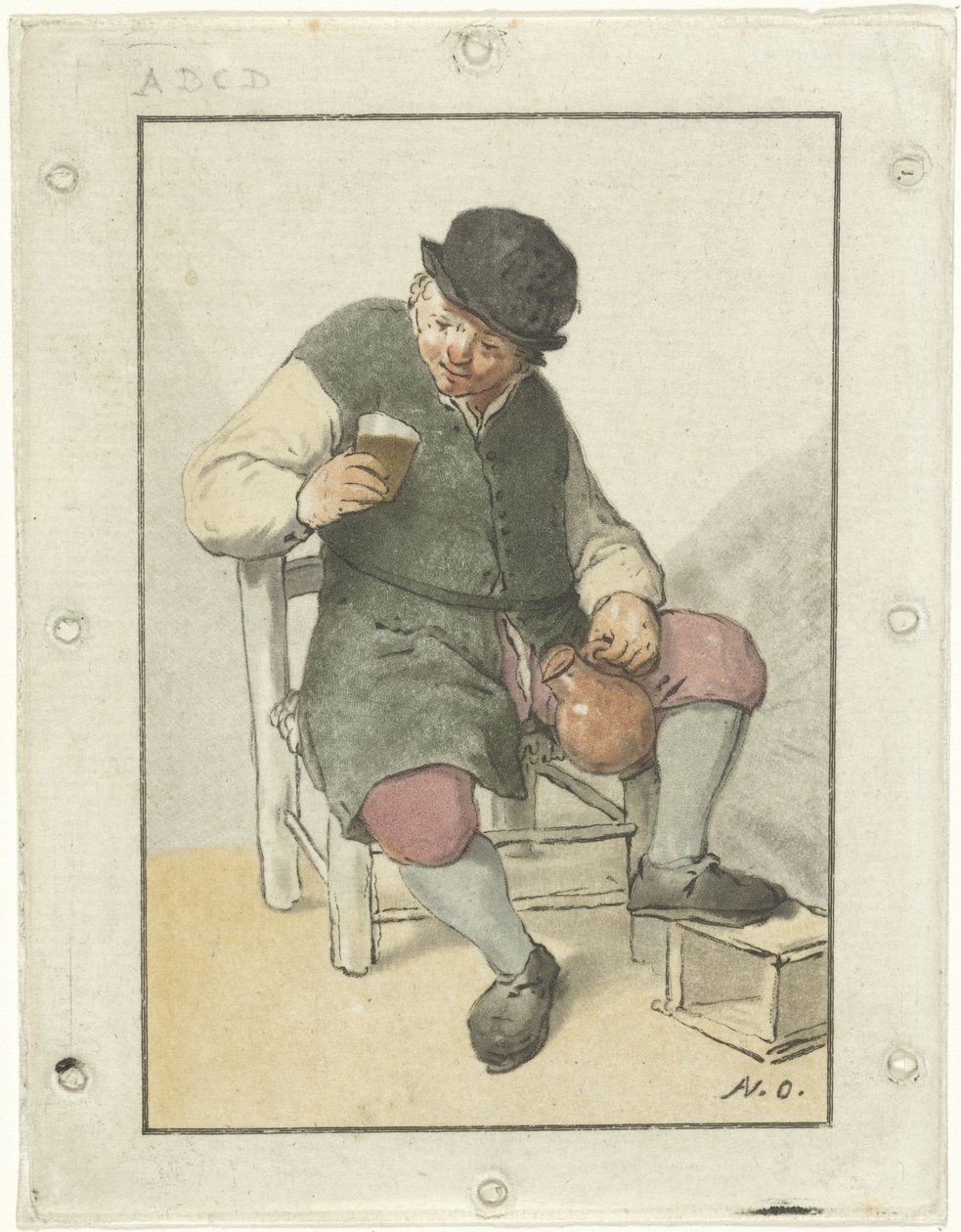 Sitzender Bauer mit Krug von Cornelis Ploos van Amstel