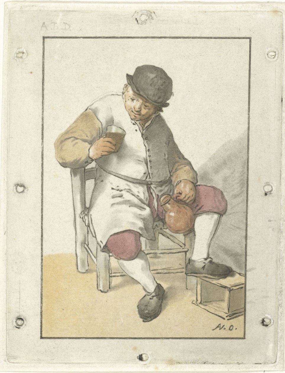 Sitzender Bauer mit Krug von Cornelis Ploos van Amstel