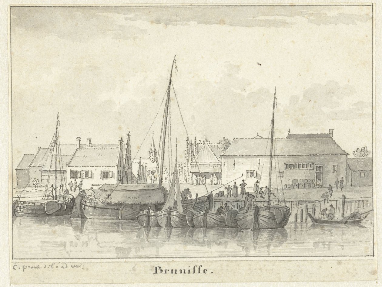 Ansicht des Hafens von Bruinisse von Cornelis Pronk