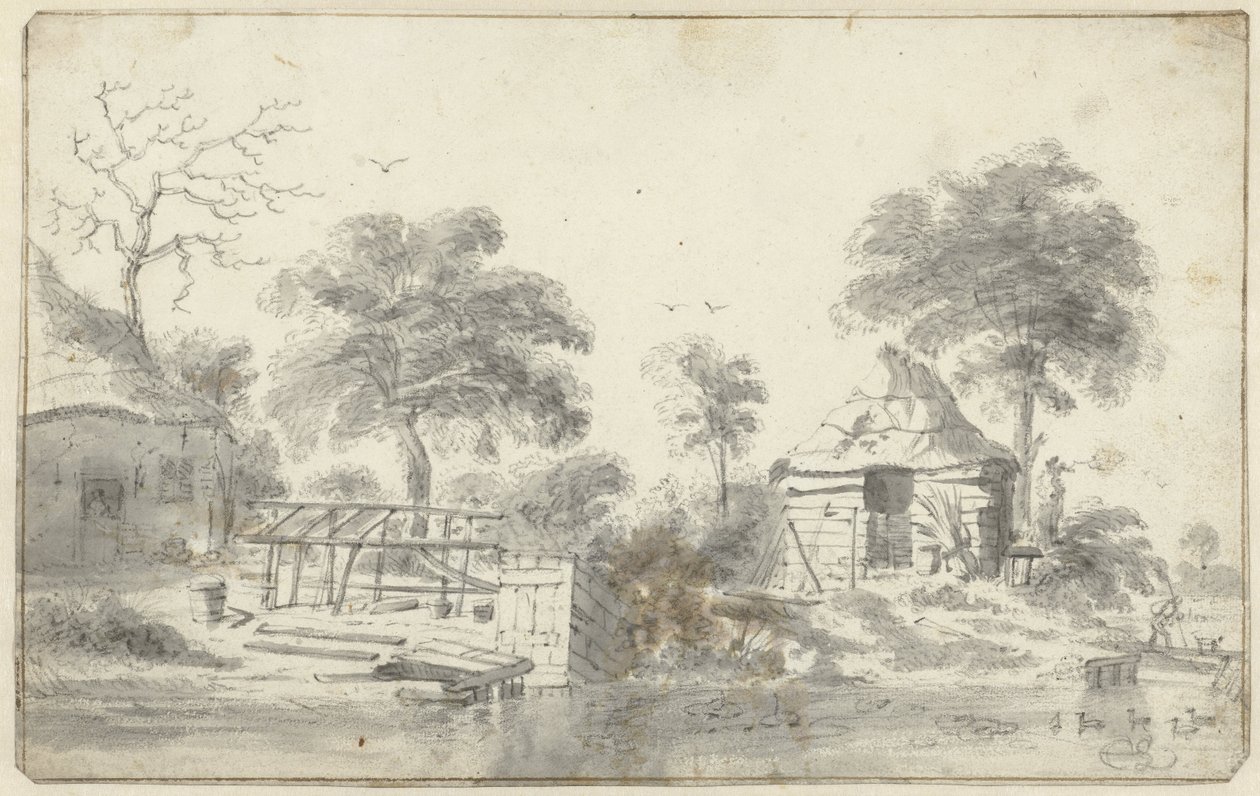 Bauernhof mit Scheune am Wasser von Cornelis Saftleven