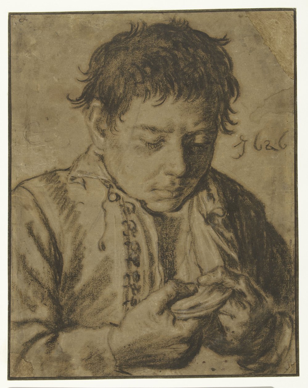 Junge, der Flöhe pflückt, Halbfigur von Cornelis Saftleven