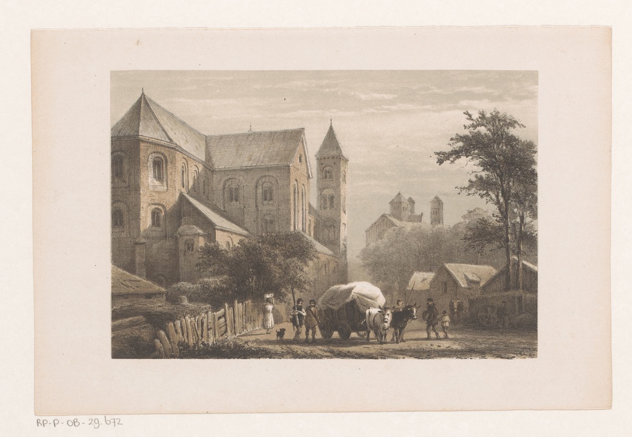 Rinder mit Wagen vor elftem Jahrhundert Kirche von Cornelis Springer