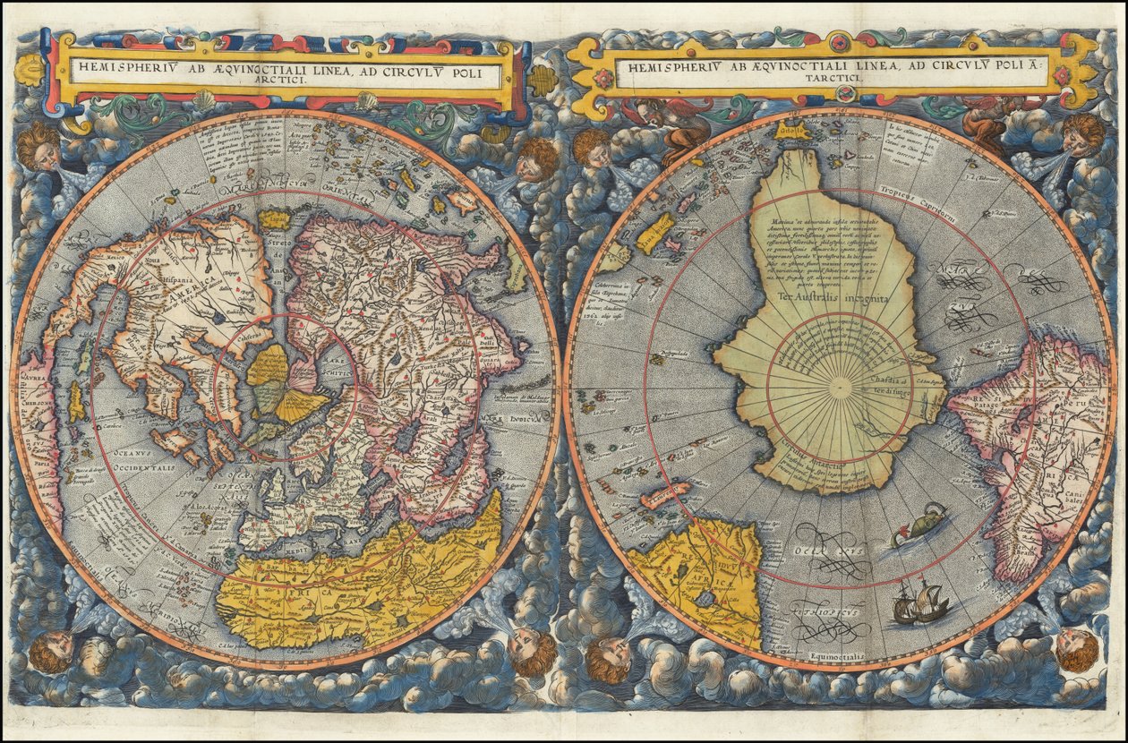 Hemisphäre von der Äquatoriallinie bis zum Polarkreis - koloriert von Cornelis de Jode