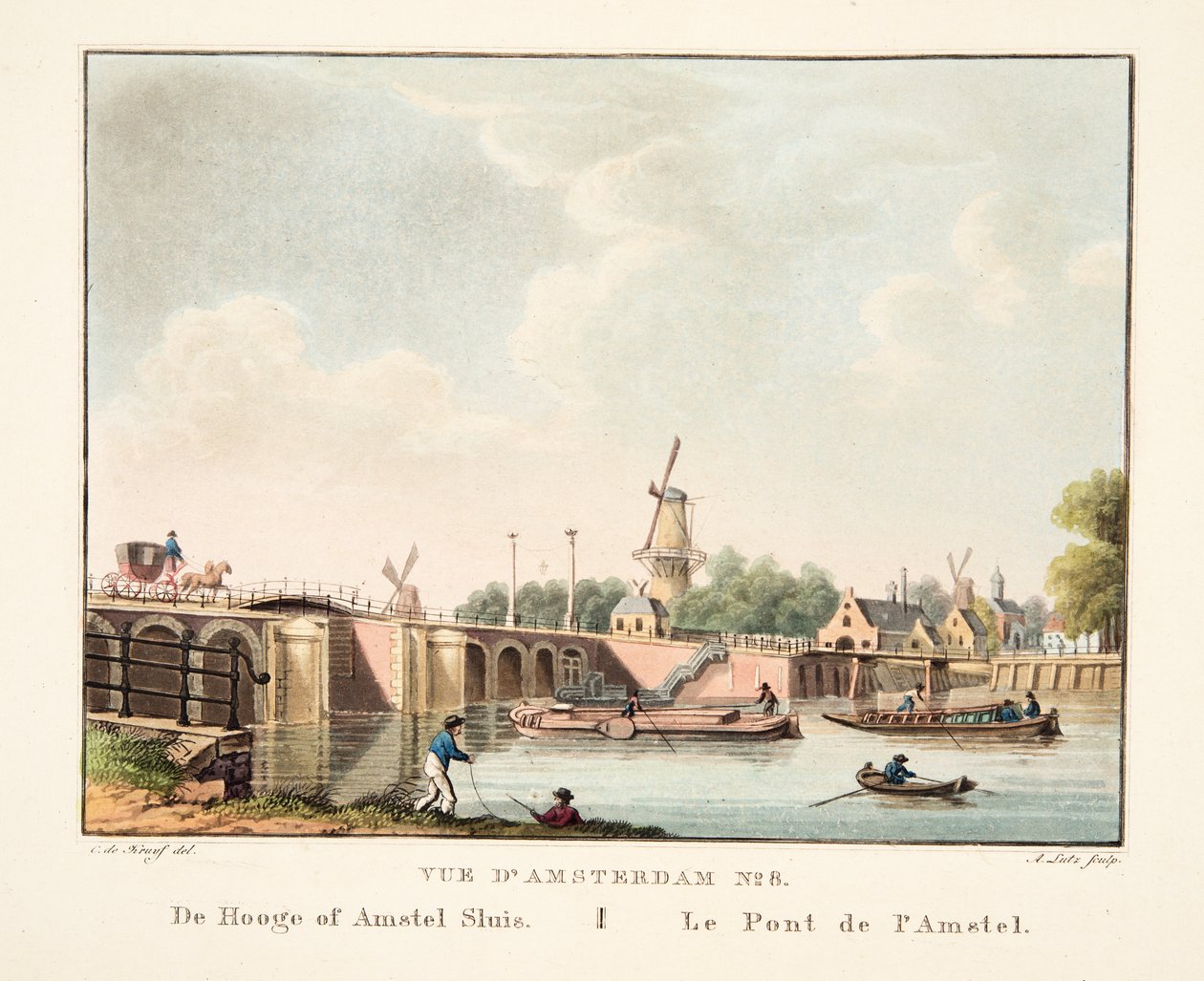 Ansicht von Amsterdam Nr. 8. De Hooge of Amstel Sluis. Die Brücke von Amstel, 1825 von Cornelis de Kruyff