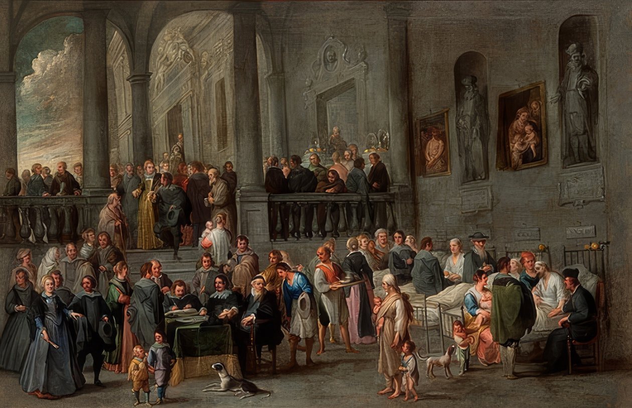 Das Besuchen der Kranken (Aus einem Zyklus mit den Sieben Werken der Barmherzigkeit) von Cornelis de Wael