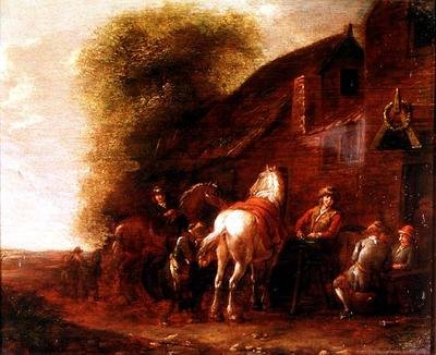 Reiter vor einem Dorfgasthaus von Cornelis van Essen
