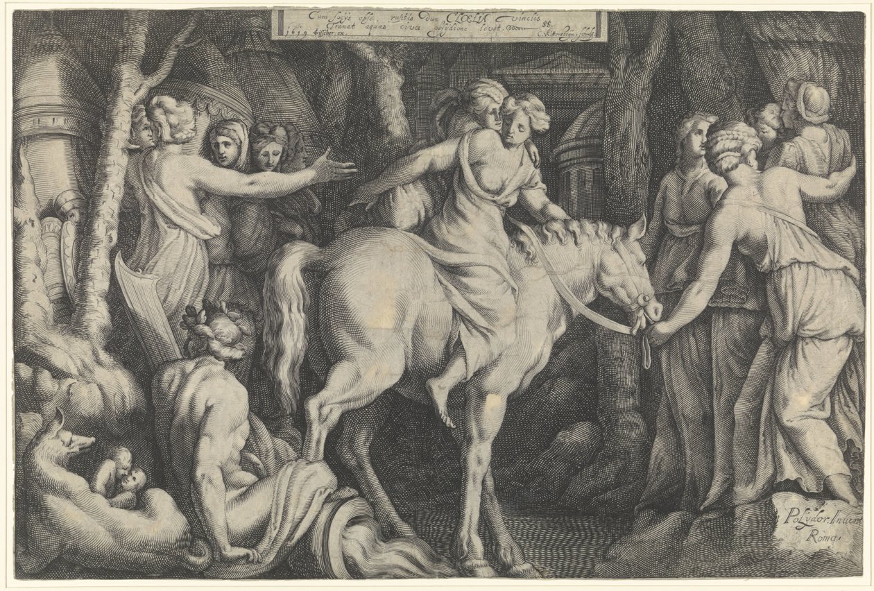 Vlucht van Cloelia over de Tiber von Cornelis van Kittensteyn