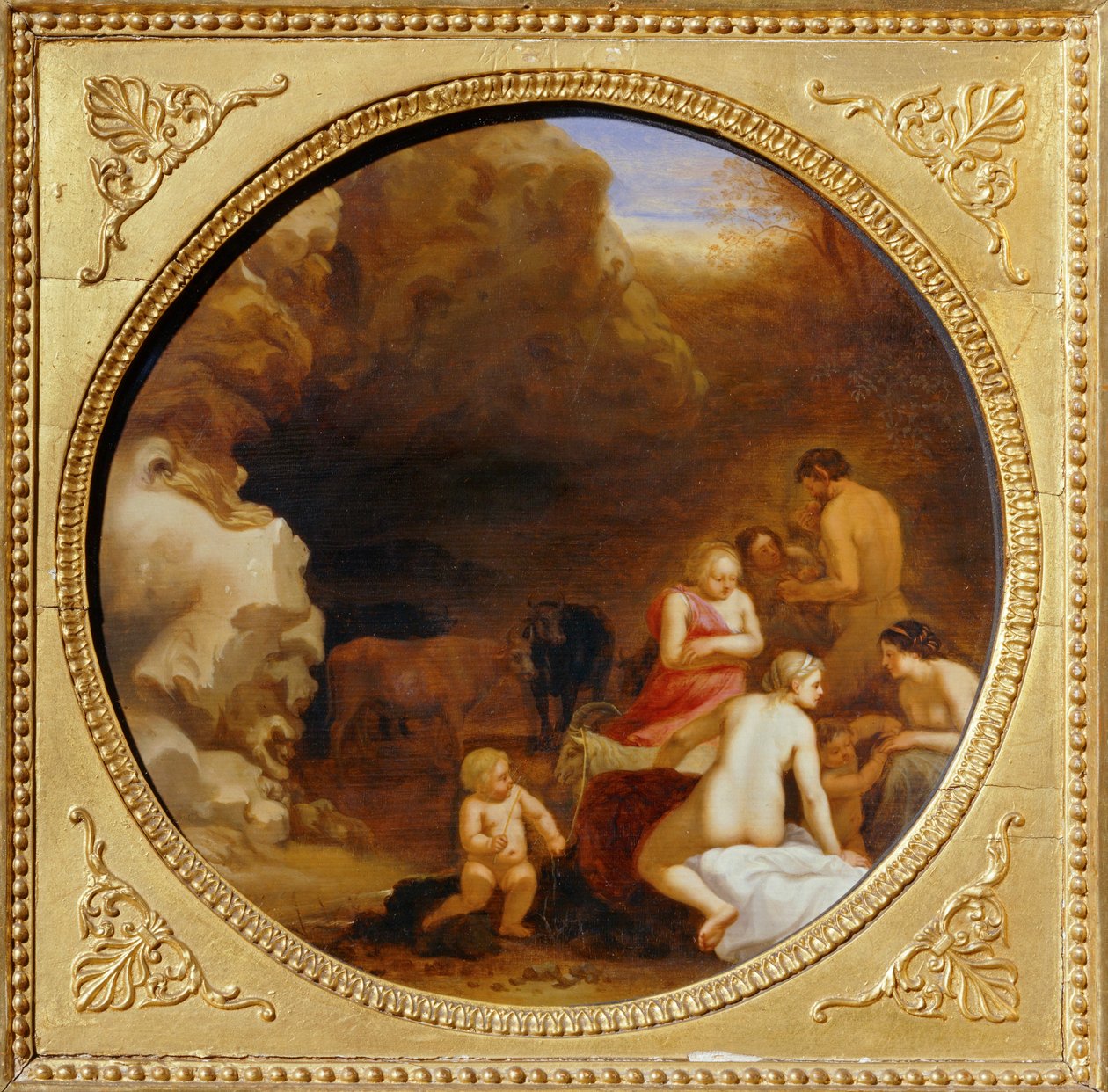 Nymphe und Satyr am Eingang einer Höhle von Cornelis van Poelenburgh or Poelenburch