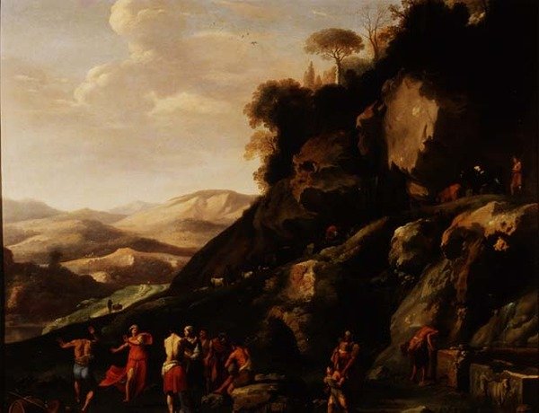 Bauern tanzen in einer Landschaft von Cornelis van Poelenburgh or Poelenburch