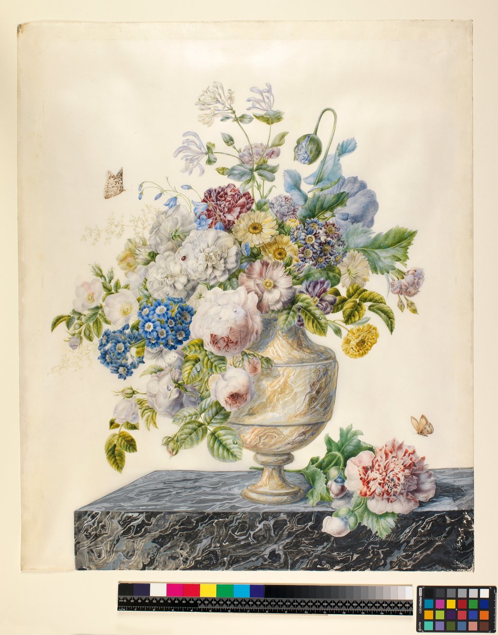 Eine Marmorvase mit gemischten Blumen auf einem Marmorsims, ca. 1800 von Cornelis van Spaendonck