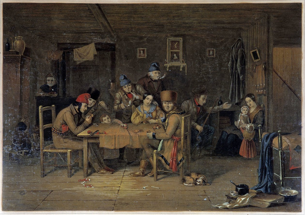Französische Siedler in Kanada beim Kartenspielen - Gemälde von Krieghoff von Cornelius Krieghoff