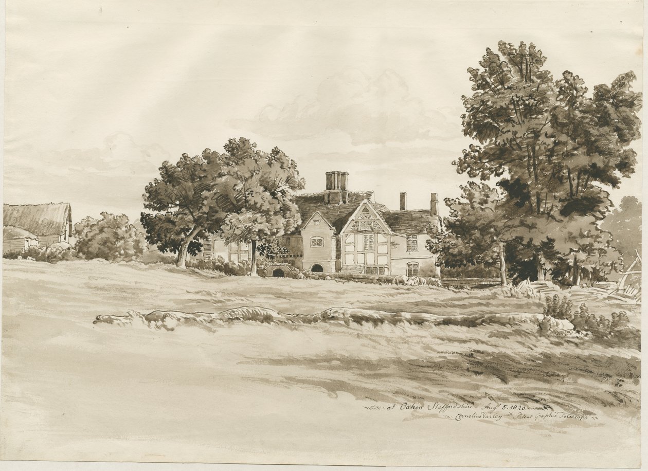Oaken - Bauernhaus: Sepia-Waschzeichnung, 5. August 1820 von Cornelius Varley