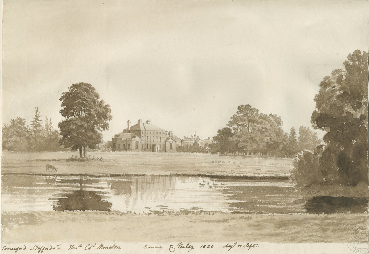 Somerford Hall: Sepia-Zeichnung von Cornelius Varley