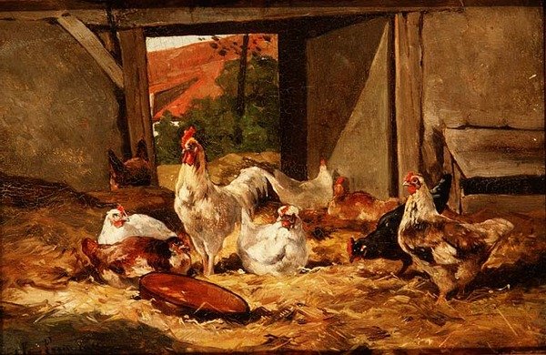 Hühner in einer Scheune von Cornelius van Leeputten