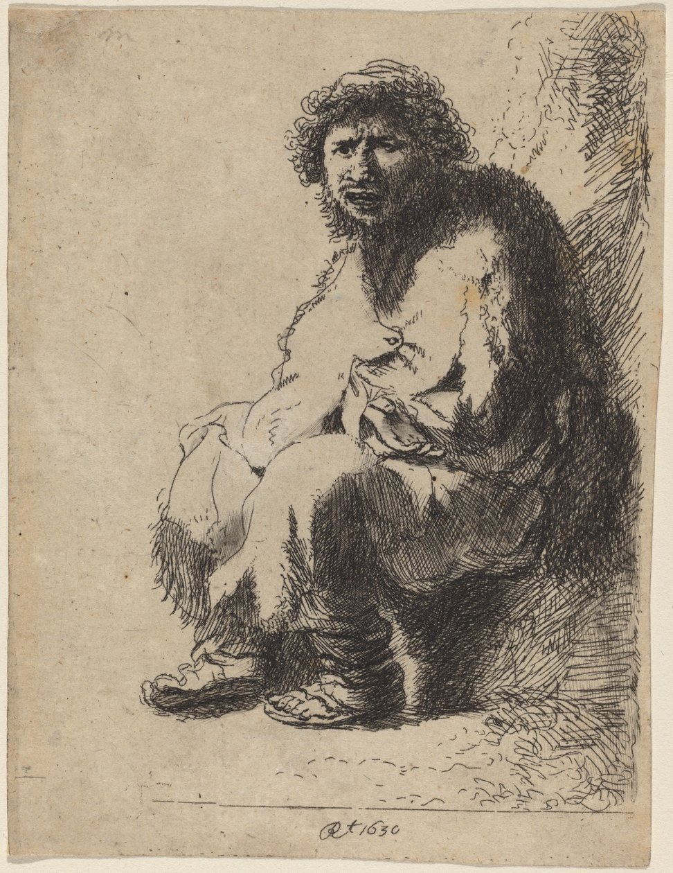 Bettler, der auf einem Ufer sitzt von Costantino Cumano after Rembrandt van Rijn