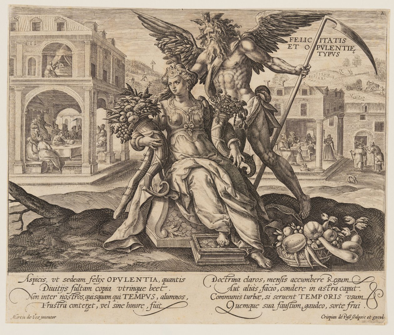 Felicitas et Opulentie Typus, aus Zeit mit Tugenden und Lastern von Crispijn van de Passe I