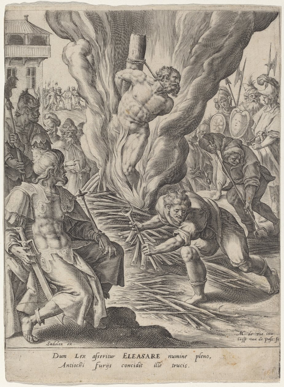 Eleazar von Antiochus verbrannt von Crispijn van de Passe I after Maarten de Vos