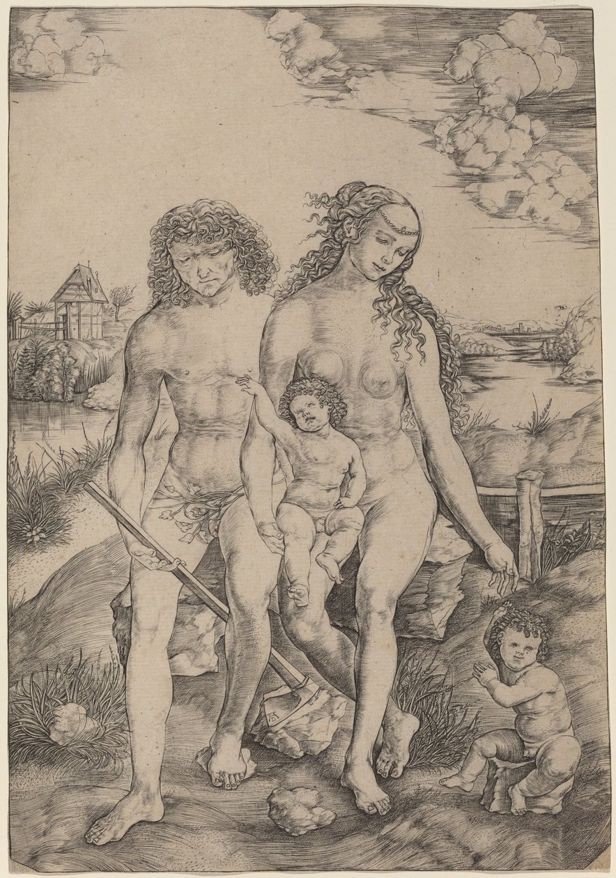 Adam und Eva mit den Kindern Kain und Abel von Cristofano Robetta