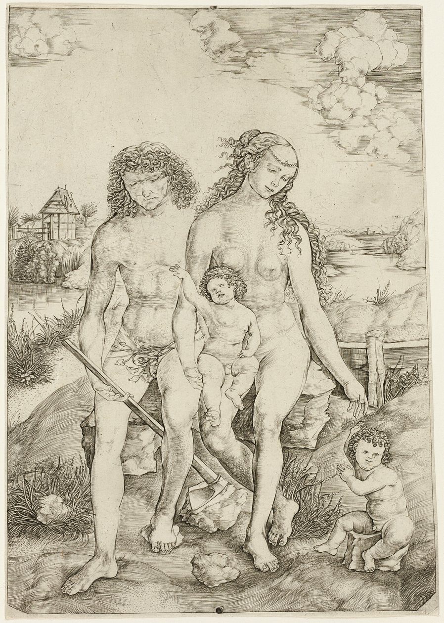 Adam und Eva mit den Kindern Kain und Abel von Cristofano Robetta