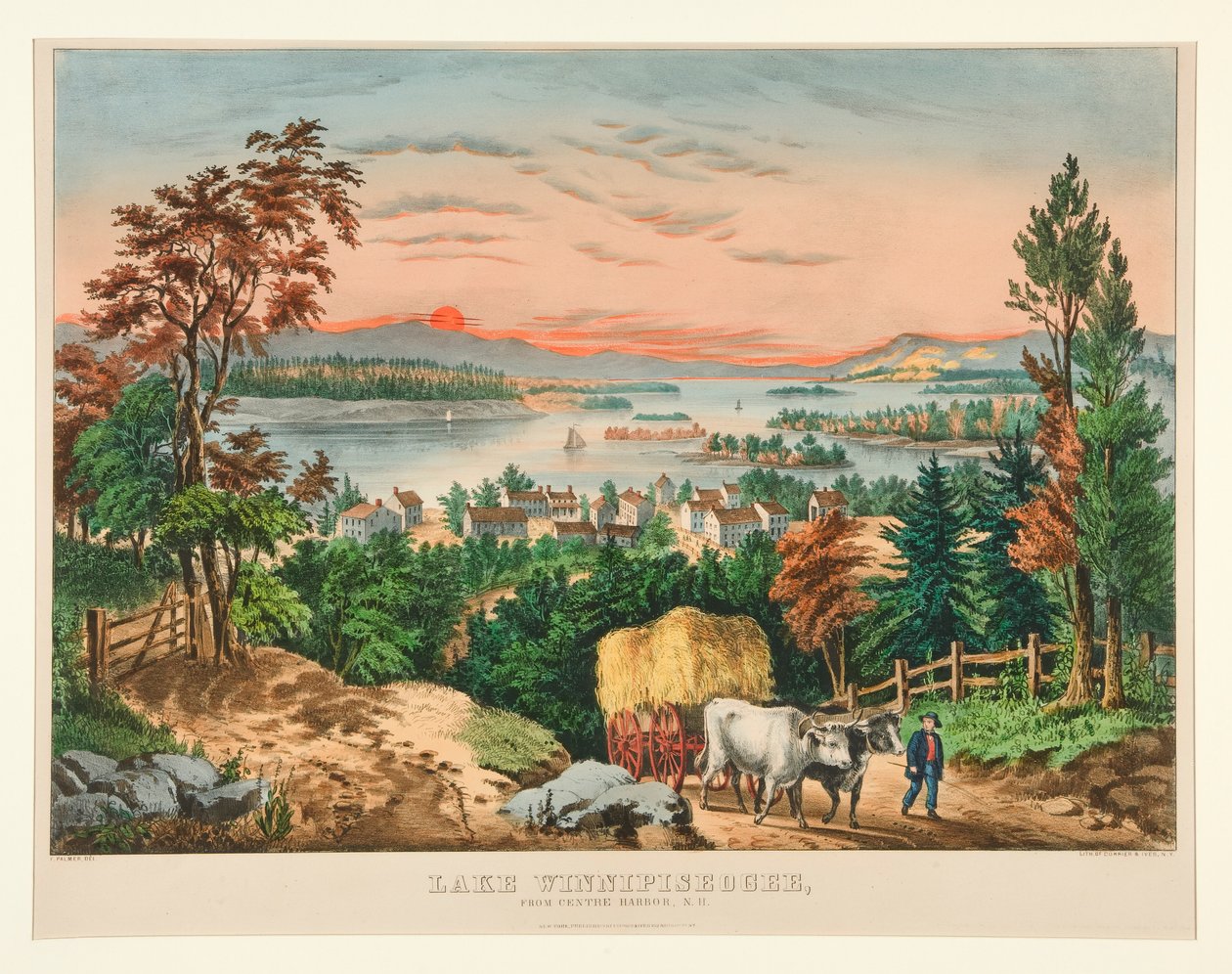 Lake Winnipiseogee, von Centre Harbor, NH von Currier and Ives