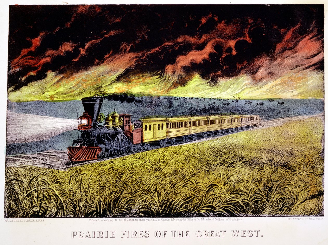 Präriebrände des großen Westens, USA, 1871 von Currier and Ives