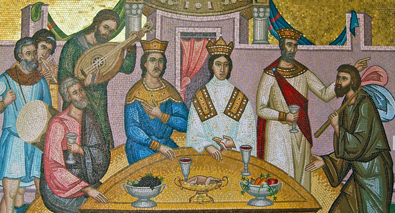 Die königliche Hochzeit von Alexios I. Komnenos und Irene Doukaina, Kykkos-Kloster, Troodos-Gebirge, Zypern (Mosaik) von Cypriot