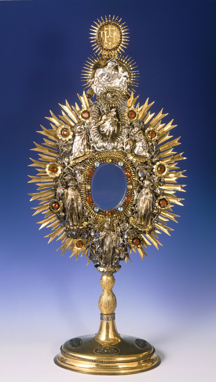 Barocke Monstranz (Silber mit eingelegten Juwelen und Vergoldung) von Czech School