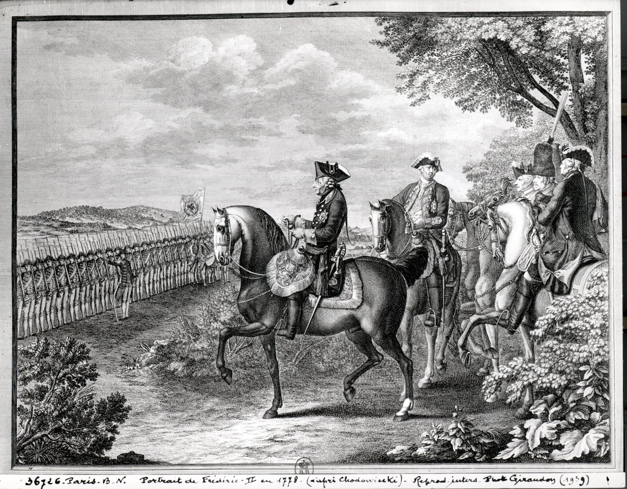König Friedrich II. von Preußen (1712-86) inspiziert die Truppen im Jahr 1778 von Daniel Nikolaus Chodowiecki