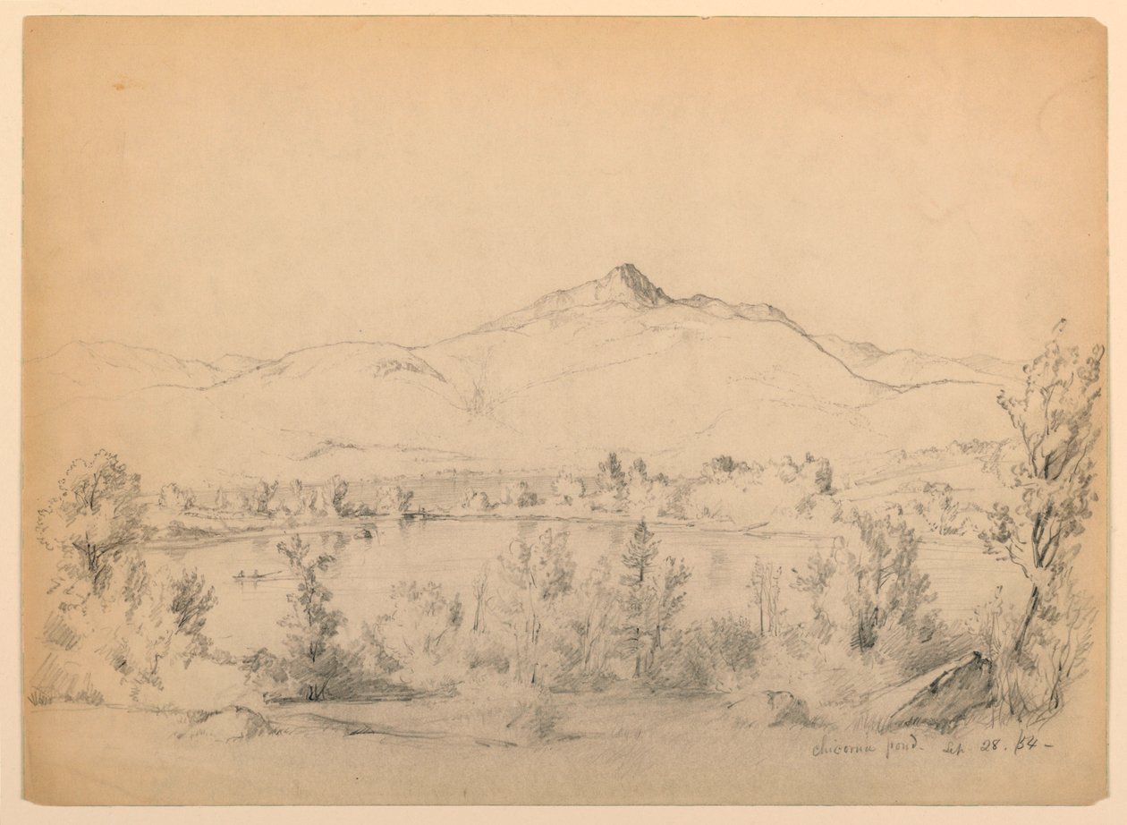 Zeichnung, Chocorua-Teich und Berg, New Hampshire, 28. September 1854 von Daniel Huntington