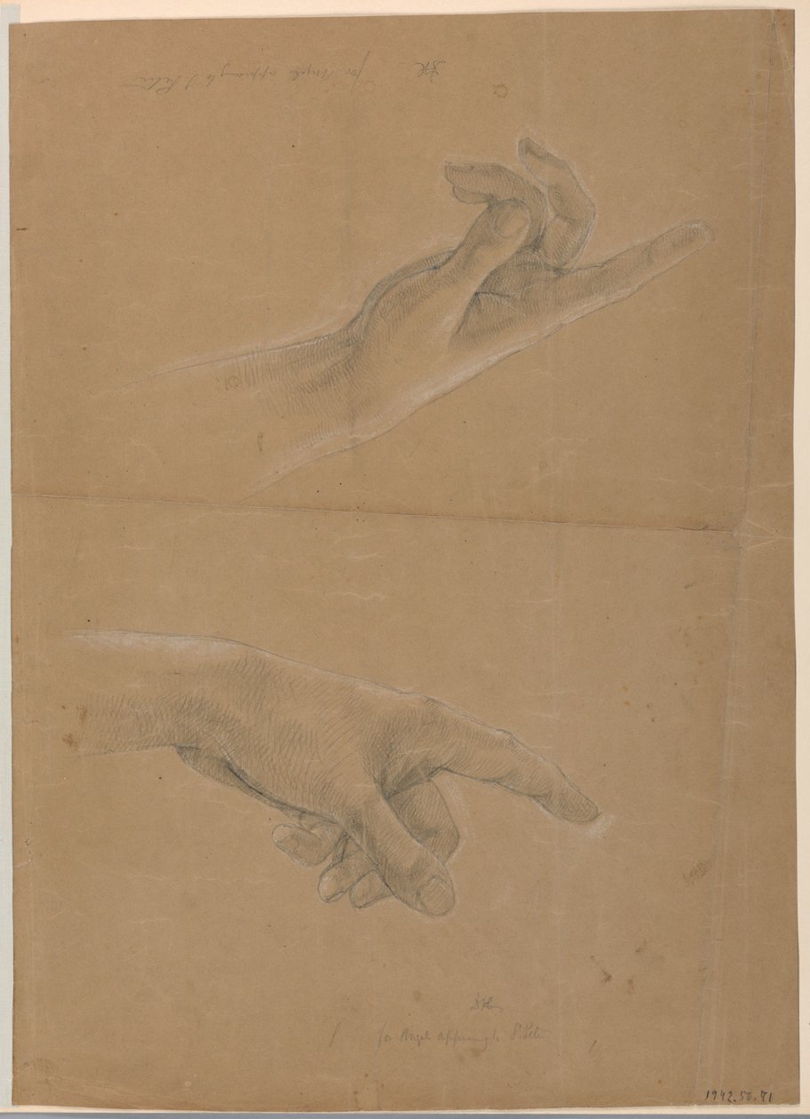 Zwei Studien der Hand für Engel, der St. Peter erscheint in "Frühe christliche Märtyrer" von Daniel Huntington