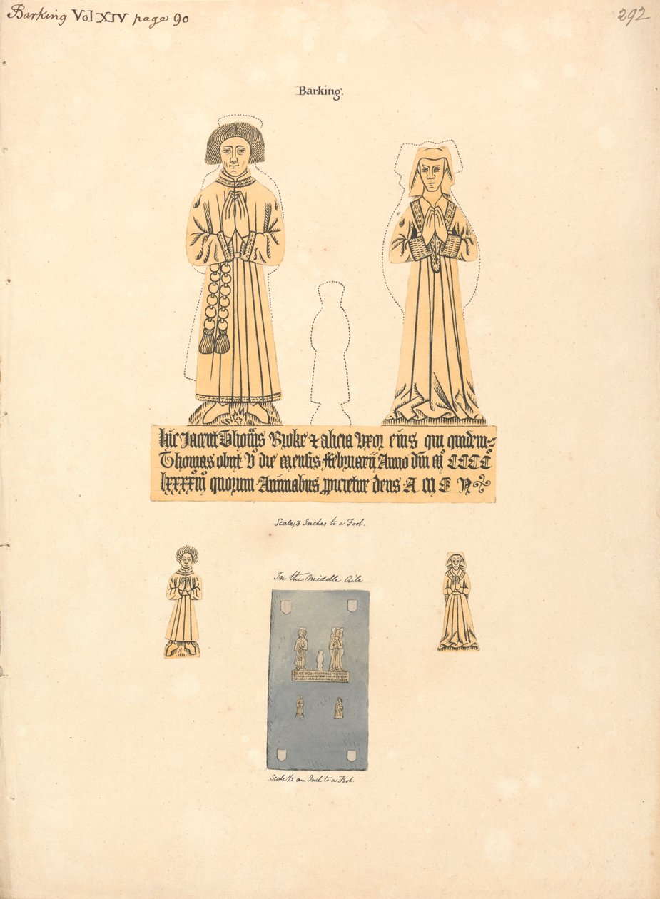 Messingplatte für Thomas und Alicia Broke, Pfarrkirche St. Margaret, Barking von Daniel Lysons