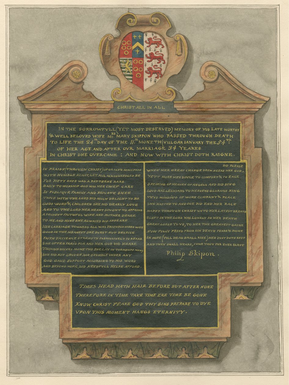 Denkmal für Mrs. Mary Skippon aus der Kirche von Acton von Daniel Lysons