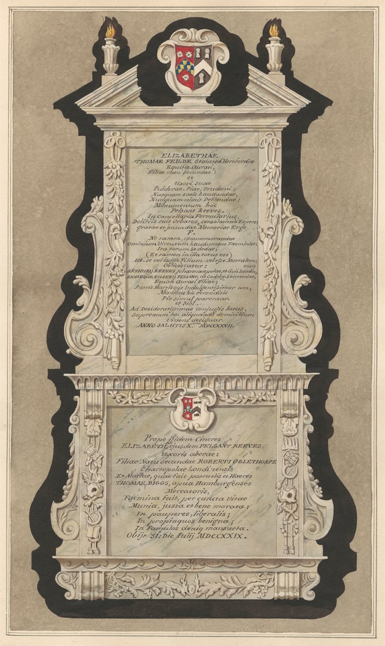 Denkmal für Elizabeth Field und Elizabeth Reeves aus der Cranford-Kirche von Daniel Lysons