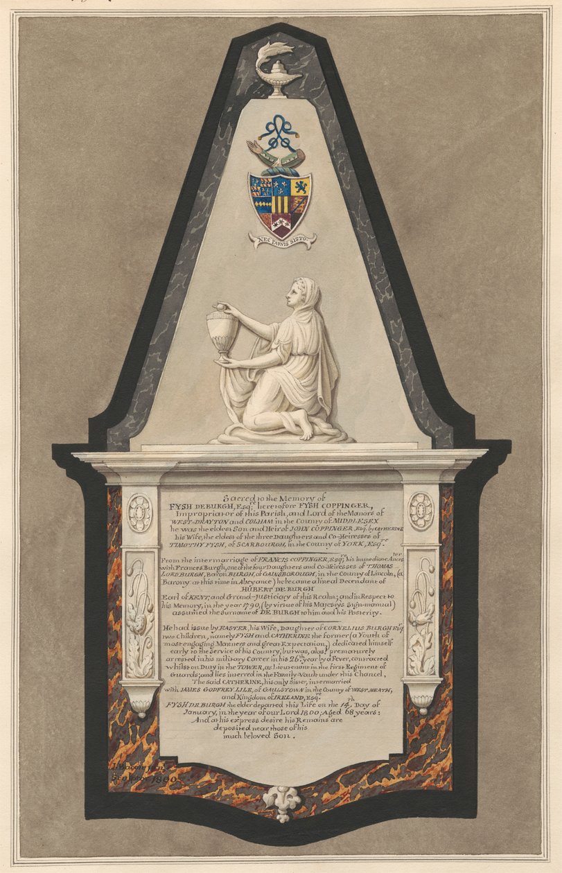 Gedenkstätte für Fysh Deburgh aus der Drayton Kirche von Daniel Lysons